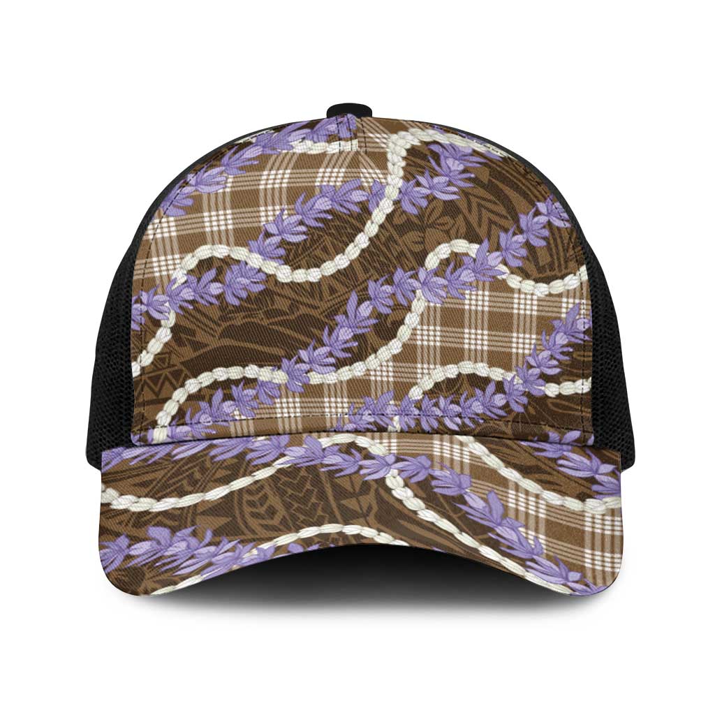 Brown Hawaii Palaka Honohono Pikake Baseball Net Cap Hawaiian Orchid Lei Polynesian Pattern - Polynesian Pride
