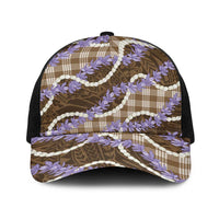 Brown Hawaii Palaka Honohono Pikake Baseball Net Cap Hawaiian Orchid Lei Polynesian Pattern - Polynesian Pride
