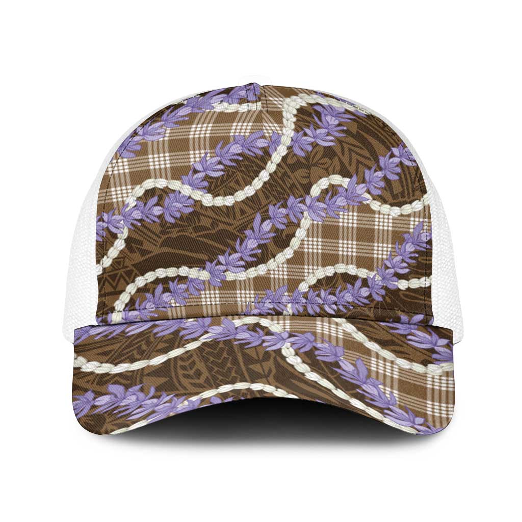 Brown Hawaii Palaka Honohono Pikake Baseball Net Cap Hawaiian Orchid Lei Polynesian Pattern - Polynesian Pride