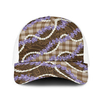 Brown Hawaii Palaka Honohono Pikake Baseball Net Cap Hawaiian Orchid Lei Polynesian Pattern - Polynesian Pride