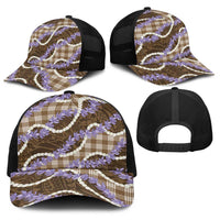 Brown Hawaii Palaka Honohono Pikake Baseball Net Cap Hawaiian Orchid Lei Polynesian Pattern - Polynesian Pride