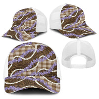 Brown Hawaii Palaka Honohono Pikake Baseball Net Cap Hawaiian Orchid Lei Polynesian Pattern - Polynesian Pride