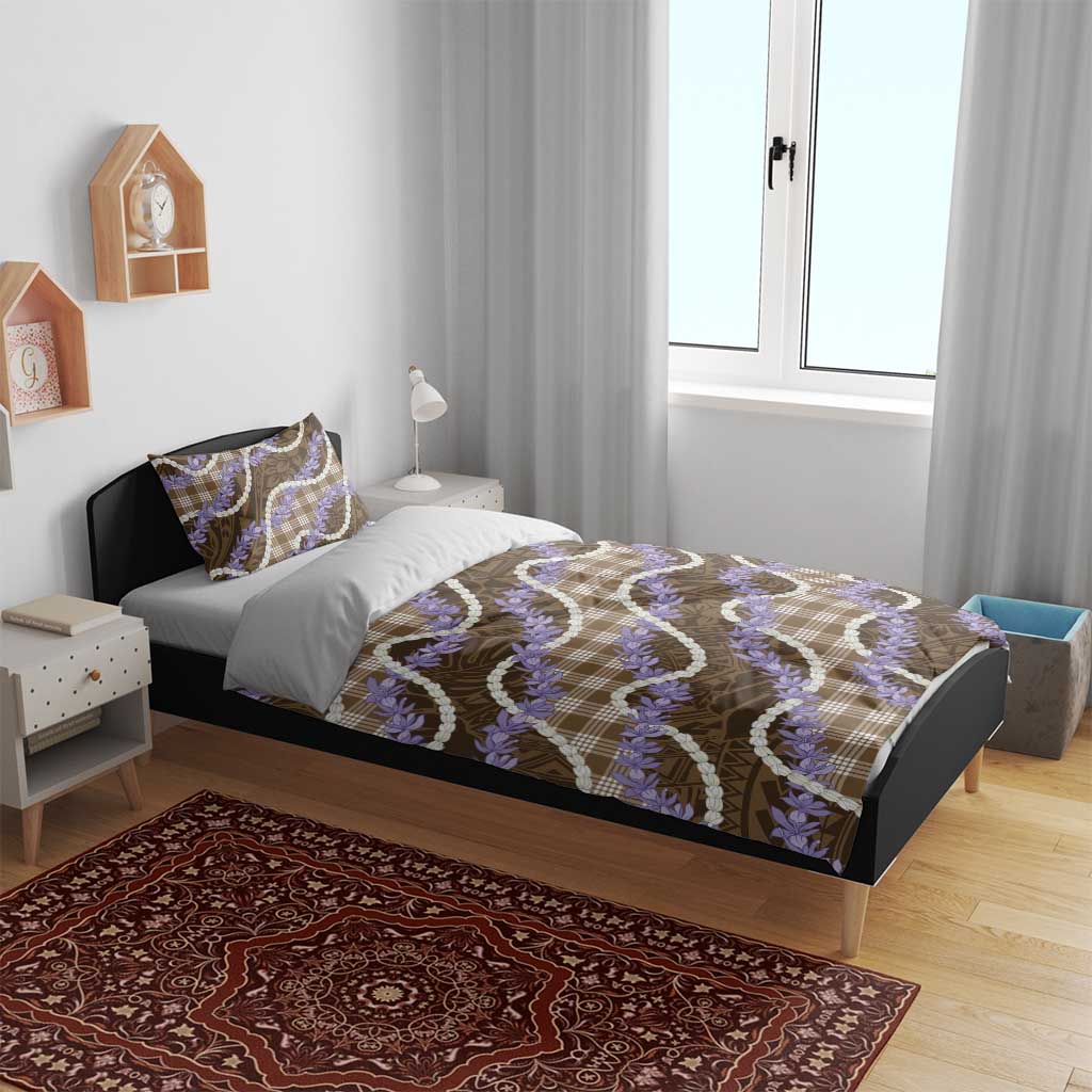 Brown Hawaii Palaka Honohono Pikake Bedding Set Hawaiian Orchid Lei Polynesian Pattern - Polynesian Pride