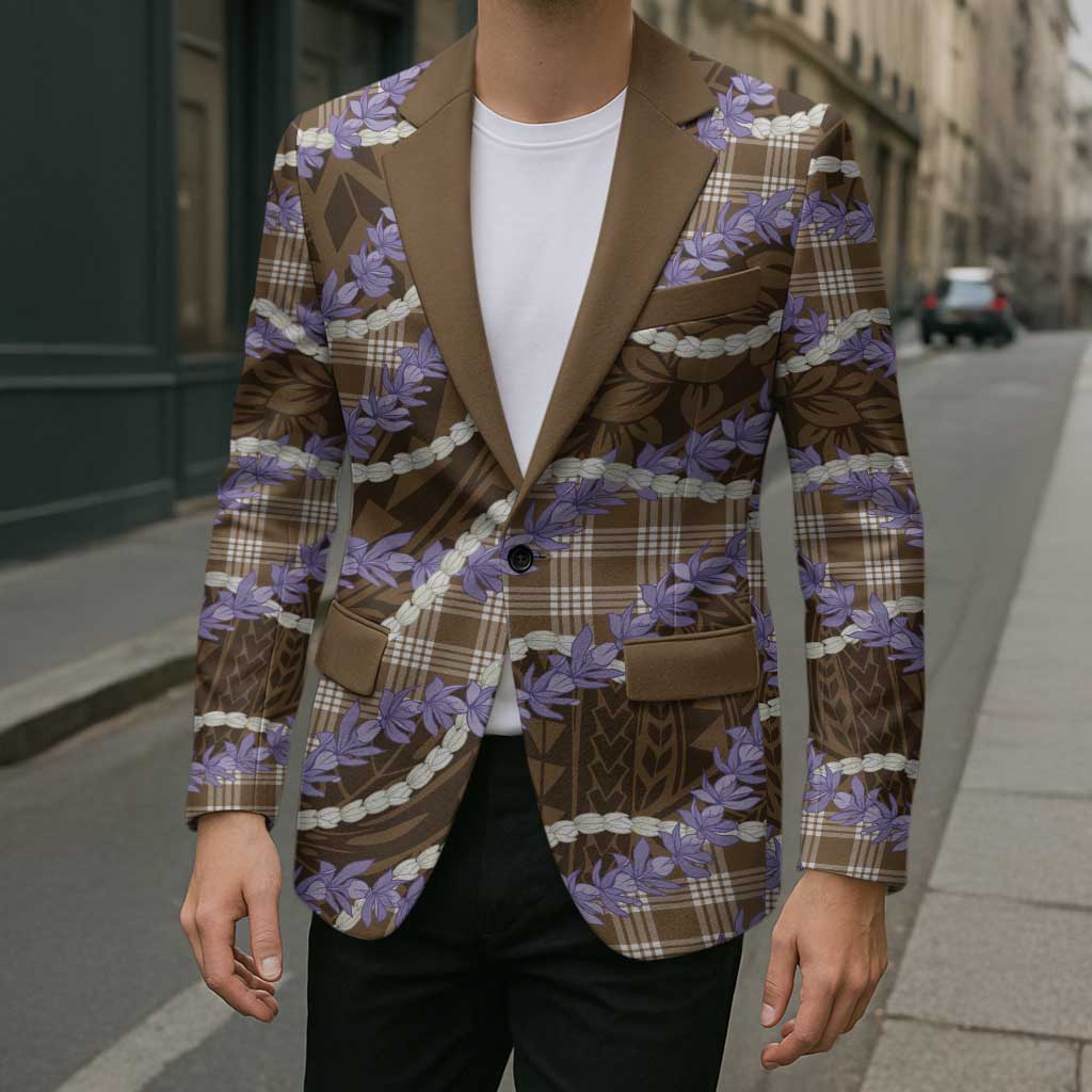 Brown Hawaii Palaka Honohono Pikake Blazer Hawaiian Orchid Lei Polynesian Pattern - Polynesian Pride