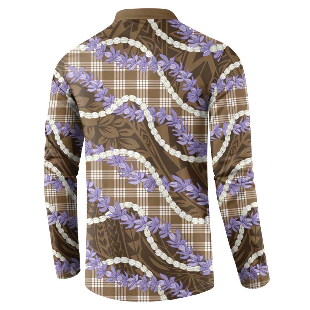 Brown Hawaii Palaka Honohono Pikake Button Sweatshirt Hawaiian Orchid Lei Polynesian Pattern - Polynesian Pride