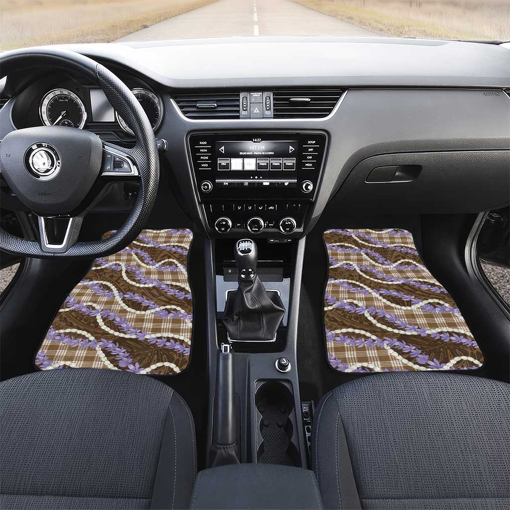 Brown Hawaii Palaka Honohono Pikake Car Mats Hawaiian Orchid Lei Polynesian Pattern LT14 Set 2pcs - Front Brown - Polynesian Pride