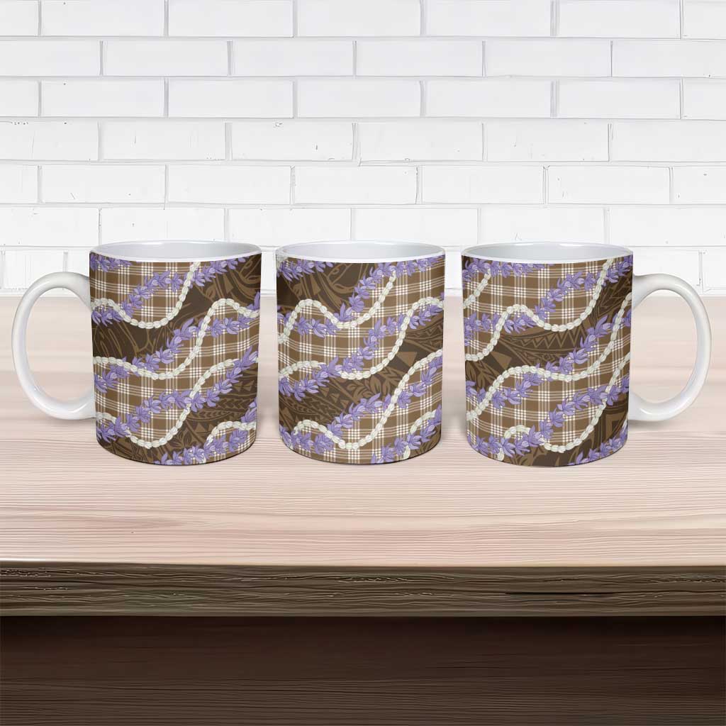 Brown Hawaii Palaka Honohono Pikake Ceramic Mug Hawaiian Orchid Lei Polynesian Pattern - Polynesian Pride