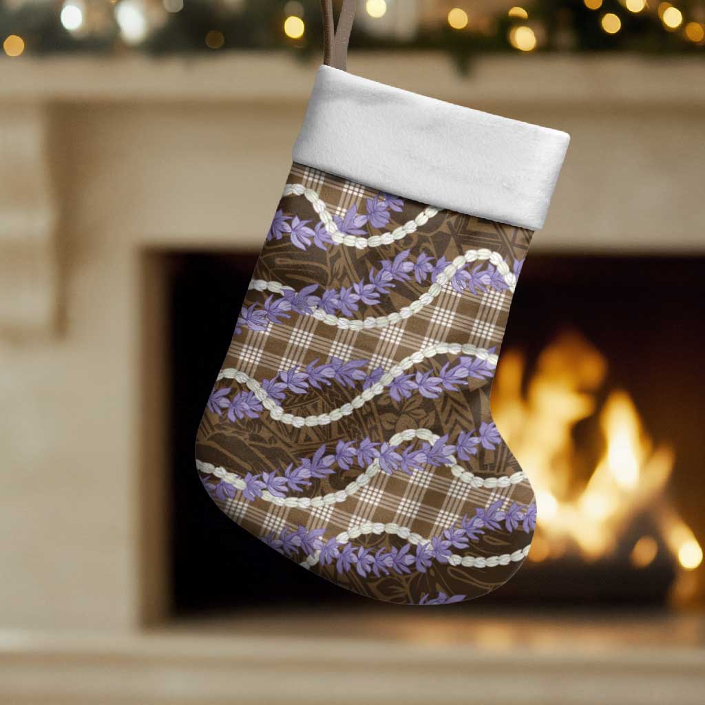 Brown Hawaii Palaka Honohono Pikake Christmas Stocking Hawaiian Orchid Lei Polynesian Pattern - Polynesian Pride