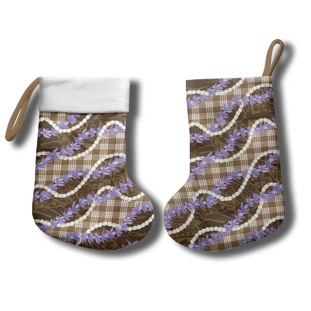 Brown Hawaii Palaka Honohono Pikake Christmas Stocking Hawaiian Orchid Lei Polynesian Pattern - Polynesian Pride
