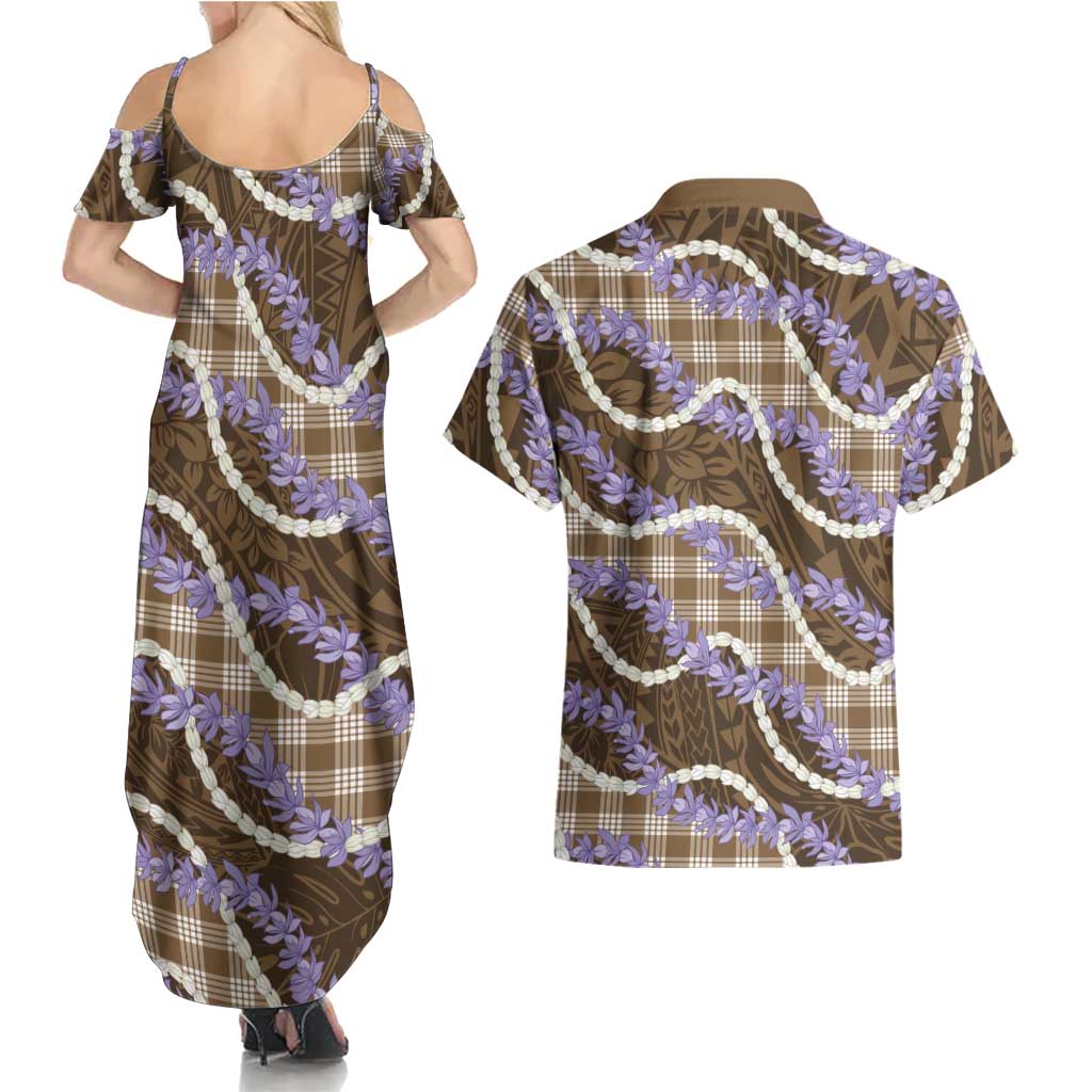 Brown Hawaii Palaka Honohono Pikake Couples Matching Summer Maxi Dress and Hawaiian Shirt Hawaiian Orchid Lei Polynesian Pattern LT14 - Polynesian Pride