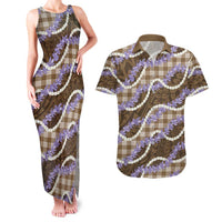 Brown Hawaii Palaka Honohono Pikake Couples Matching Tank Maxi Dress and Hawaiian Shirt Hawaiian Orchid Lei Polynesian Pattern LT14 Brown - Polynesian Pride