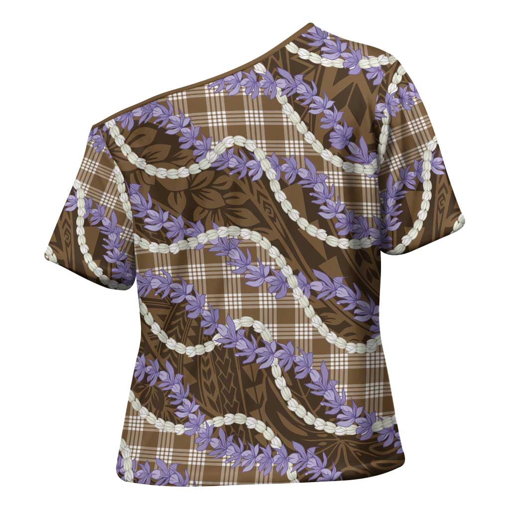 Brown Hawaii Palaka Honohono Pikake Cross Shoulder Shirt Hawaiian Orchid Lei Polynesian Pattern - Polynesian Pride