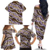 Brown Hawaii Palaka Honohono Pikake Family Matching Off The Shoulder Long Sleeve Dress and Hawaiian Shirt Hawaiian Orchid Lei Polynesian Pattern LT14 - Polynesian Pride