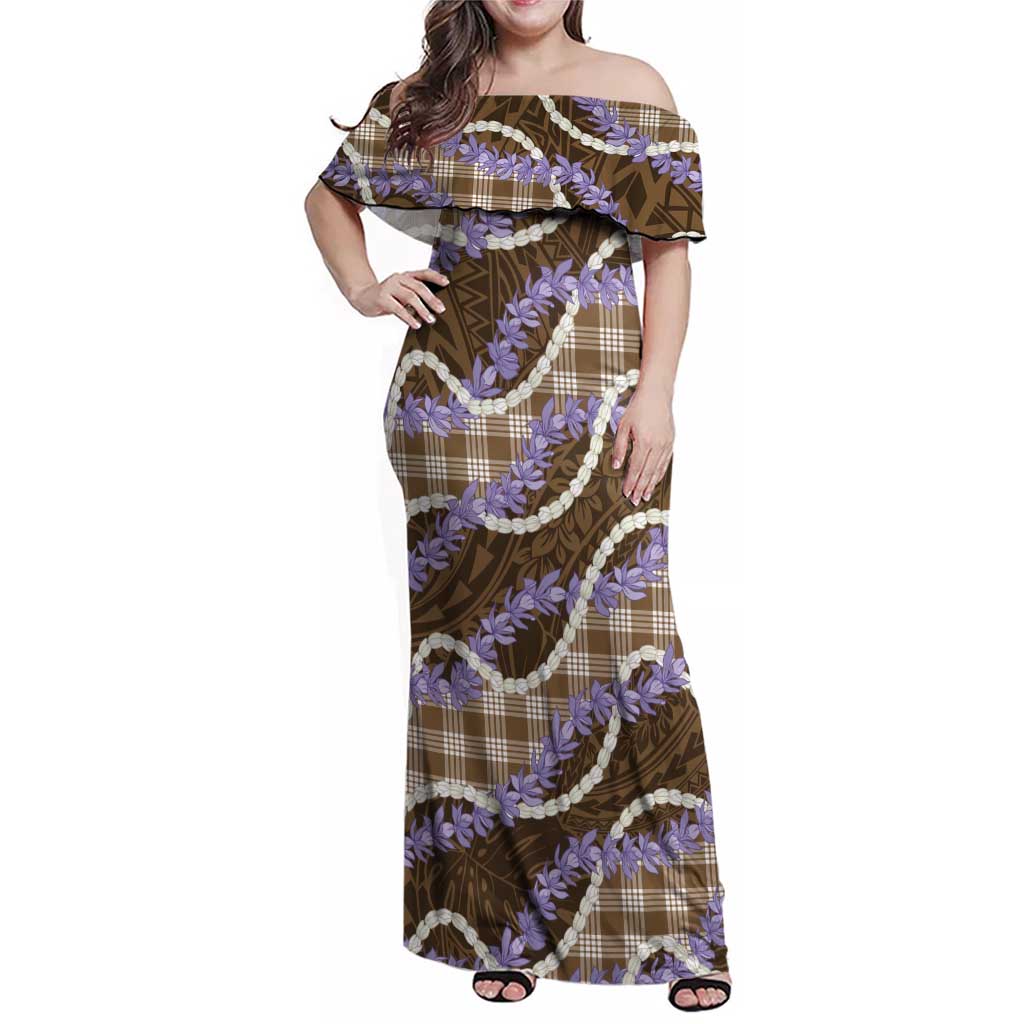 Brown Hawaii Palaka Honohono Pikake Family Matching Off Shoulder Maxi Dress and Hawaiian Shirt Hawaiian Orchid Lei Polynesian Pattern LT14 Brown - Polynesian Pride