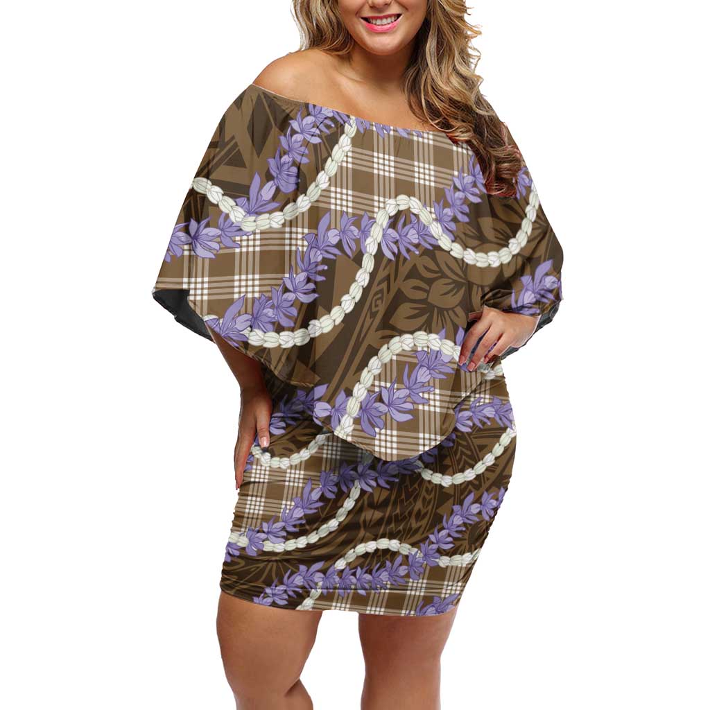 Brown Hawaii Palaka Honohono Pikake Family Matching Off Shoulder Short Dress and Hawaiian Shirt Hawaiian Orchid Lei Polynesian Pattern LT14 Brown - Polynesian Pride