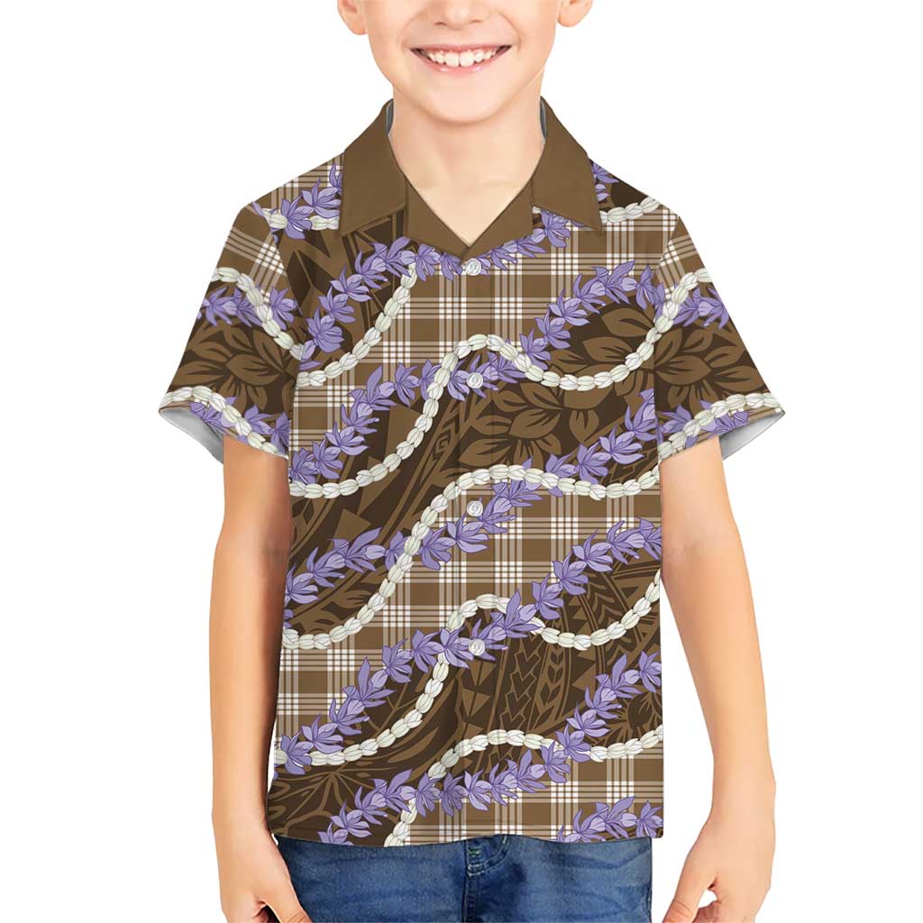 Brown Hawaii Palaka Honohono Pikake Family Matching Off Shoulder Short Dress and Hawaiian Shirt Hawaiian Orchid Lei Polynesian Pattern LT14 - Polynesian Pride