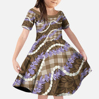 Brown Hawaii Palaka Honohono Pikake Family Matching Puletasi and Hawaiian Shirt Hawaiian Orchid Lei Polynesian Pattern LT14 Daughter's Dress Brown - Polynesian Pride