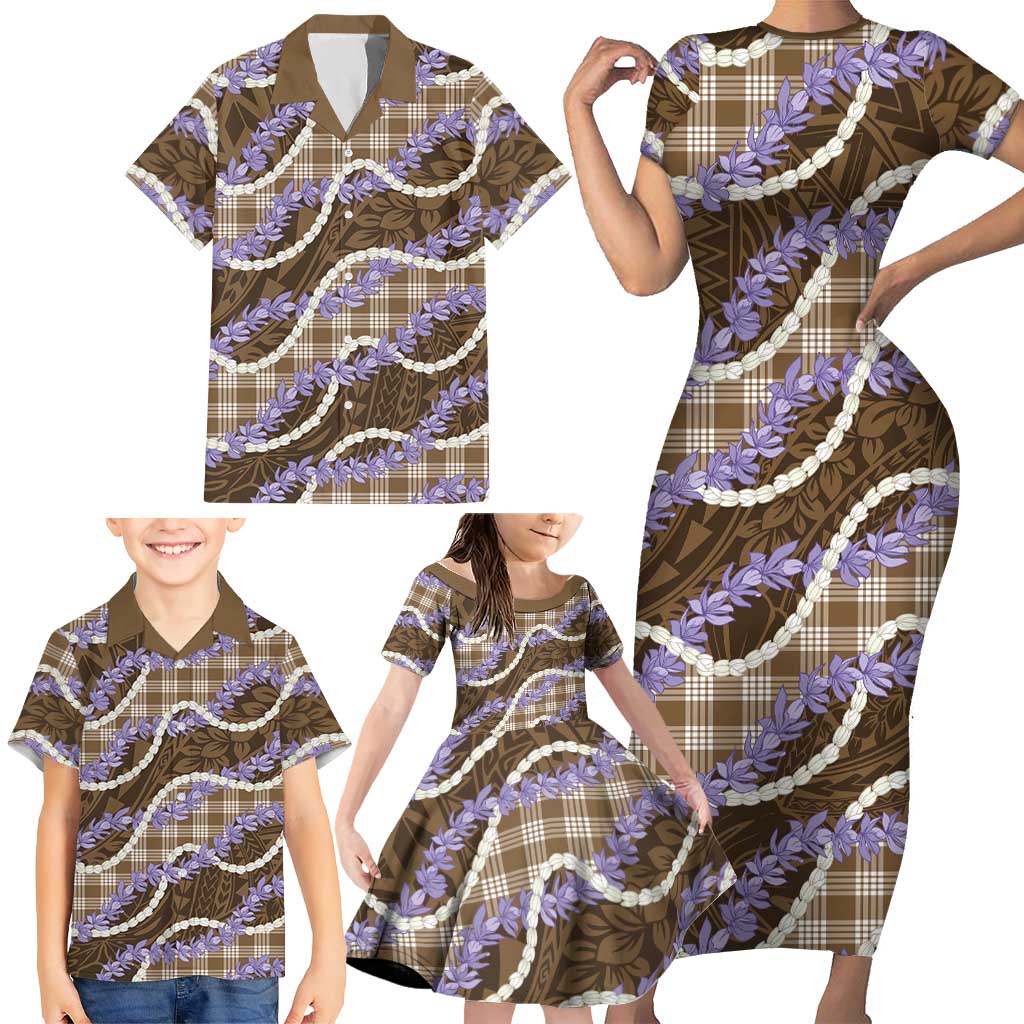 Brown Hawaii Palaka Honohono Pikake Family Matching Short Sleeve Bodycon Dress and Hawaiian Shirt Hawaiian Orchid Lei Polynesian Pattern LT14 - Polynesian Pride