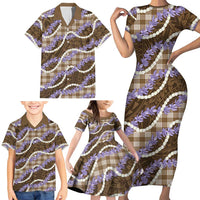 Brown Hawaii Palaka Honohono Pikake Family Matching Short Sleeve Bodycon Dress and Hawaiian Shirt Hawaiian Orchid Lei Polynesian Pattern LT14 - Polynesian Pride