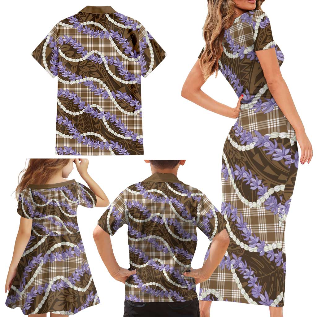 Brown Hawaii Palaka Honohono Pikake Family Matching Short Sleeve Bodycon Dress and Hawaiian Shirt Hawaiian Orchid Lei Polynesian Pattern LT14 - Polynesian Pride