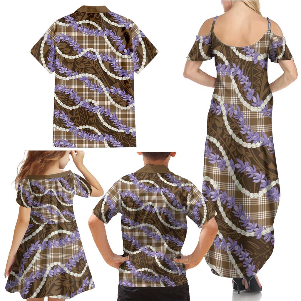Brown Hawaii Palaka Honohono Pikake Family Matching Summer Maxi Dress and Hawaiian Shirt Hawaiian Orchid Lei Polynesian Pattern LT14 - Polynesian Pride