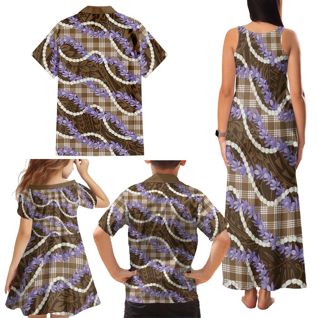 Brown Hawaii Palaka Honohono Pikake Family Matching Tank Maxi Dress and Hawaiian Shirt Hawaiian Orchid Lei Polynesian Pattern LT14 - Polynesian Pride