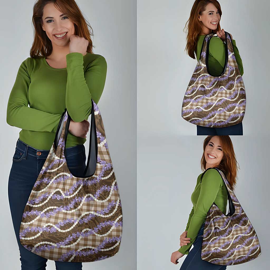 Brown Hawaii Palaka Honohono Pikake Grocery Bag Hawaiian Orchid Lei Polynesian Pattern - Polynesian Pride