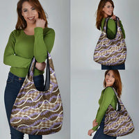 Brown Hawaii Palaka Honohono Pikake Grocery Bag Hawaiian Orchid Lei Polynesian Pattern - Polynesian Pride