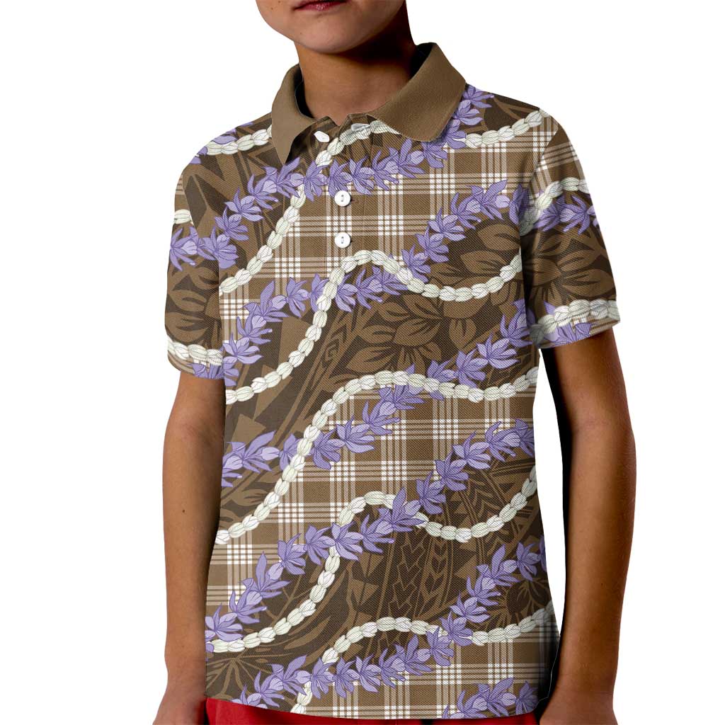 Brown Hawaii Palaka Honohono Pikake Kid Polo Shirt Hawaiian Orchid Lei Polynesian Pattern - Polynesian Pride