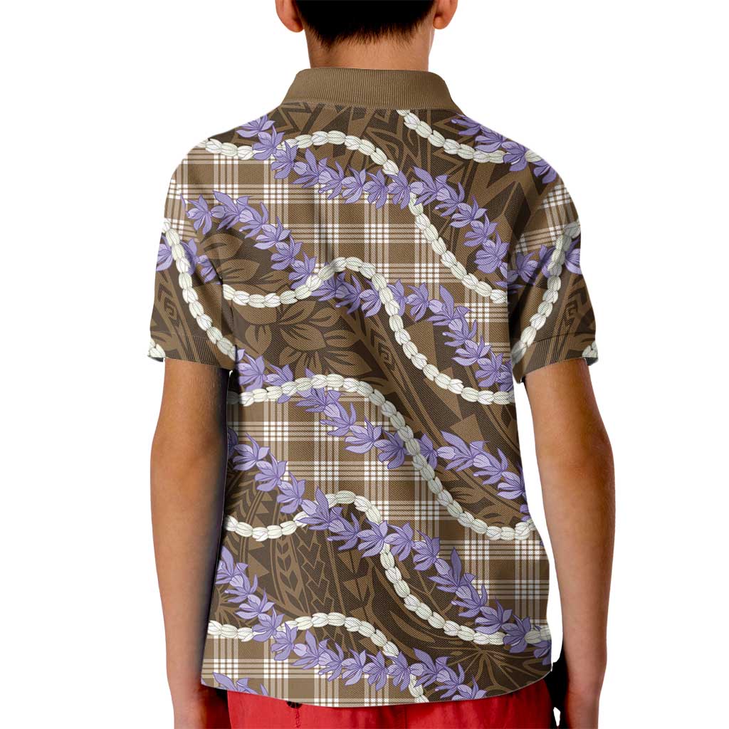 Brown Hawaii Palaka Honohono Pikake Kid Polo Shirt Hawaiian Orchid Lei Polynesian Pattern - Polynesian Pride