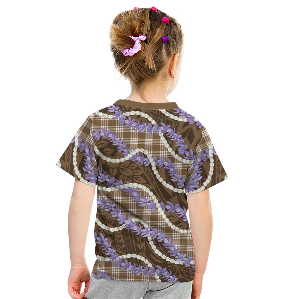 Brown Hawaii Palaka Honohono Pikake Kid T Shirt Hawaiian Orchid Lei Polynesian Pattern - Polynesian Pride