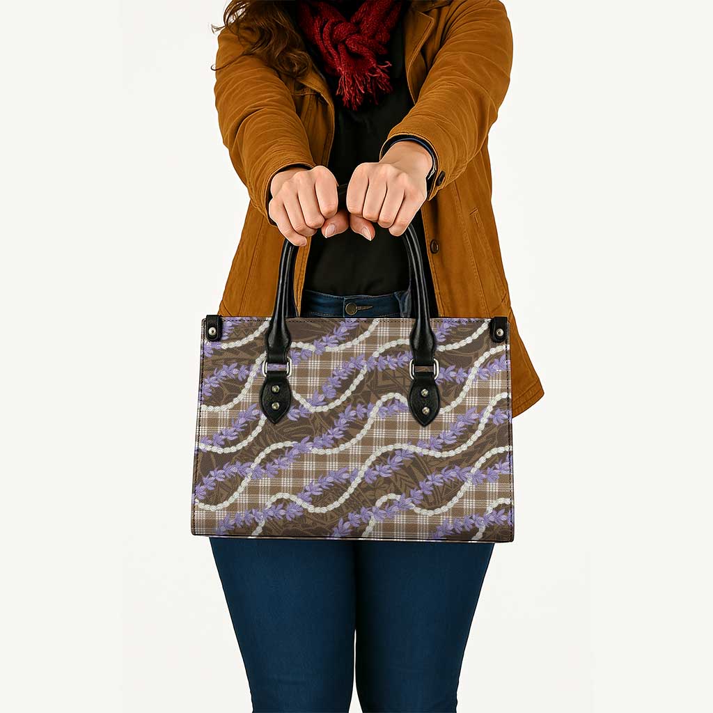 Brown Hawaii Palaka Honohono Pikake Leather Bag Hawaiian Orchid Lei Polynesian Pattern - Polynesian Pride