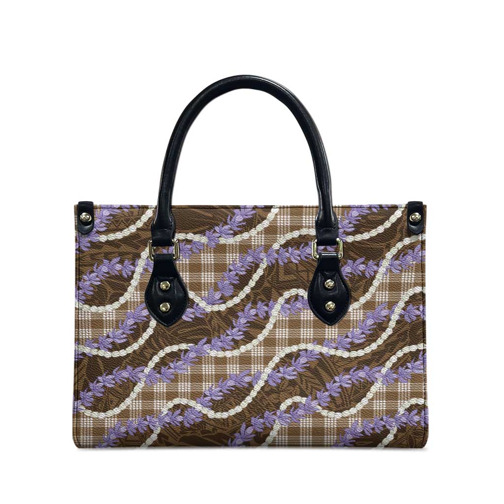Brown Hawaii Palaka Honohono Pikake Leather Bag Hawaiian Orchid Lei Polynesian Pattern - Polynesian Pride