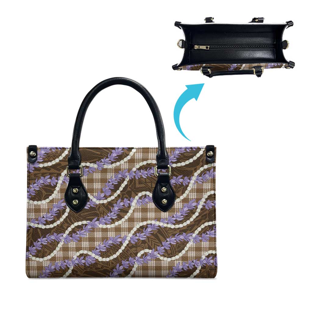 Brown Hawaii Palaka Honohono Pikake Leather Bag Hawaiian Orchid Lei Polynesian Pattern - Polynesian Pride