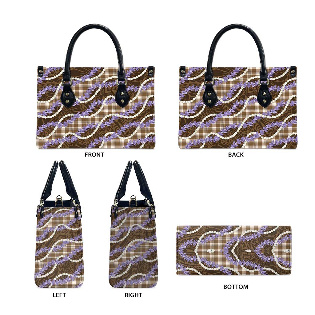 Brown Hawaii Palaka Honohono Pikake Leather Bag Hawaiian Orchid Lei Polynesian Pattern - Polynesian Pride