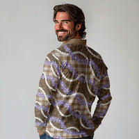Brown Hawaii Palaka Honohono Pikake Long Sleeve Polo Shirt Hawaiian Orchid Lei Polynesian Pattern - Polynesian Pride