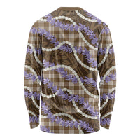 Brown Hawaii Palaka Honohono Pikake Long Sleeve Shirt Hawaiian Orchid Lei Polynesian Pattern - Polynesian Pride