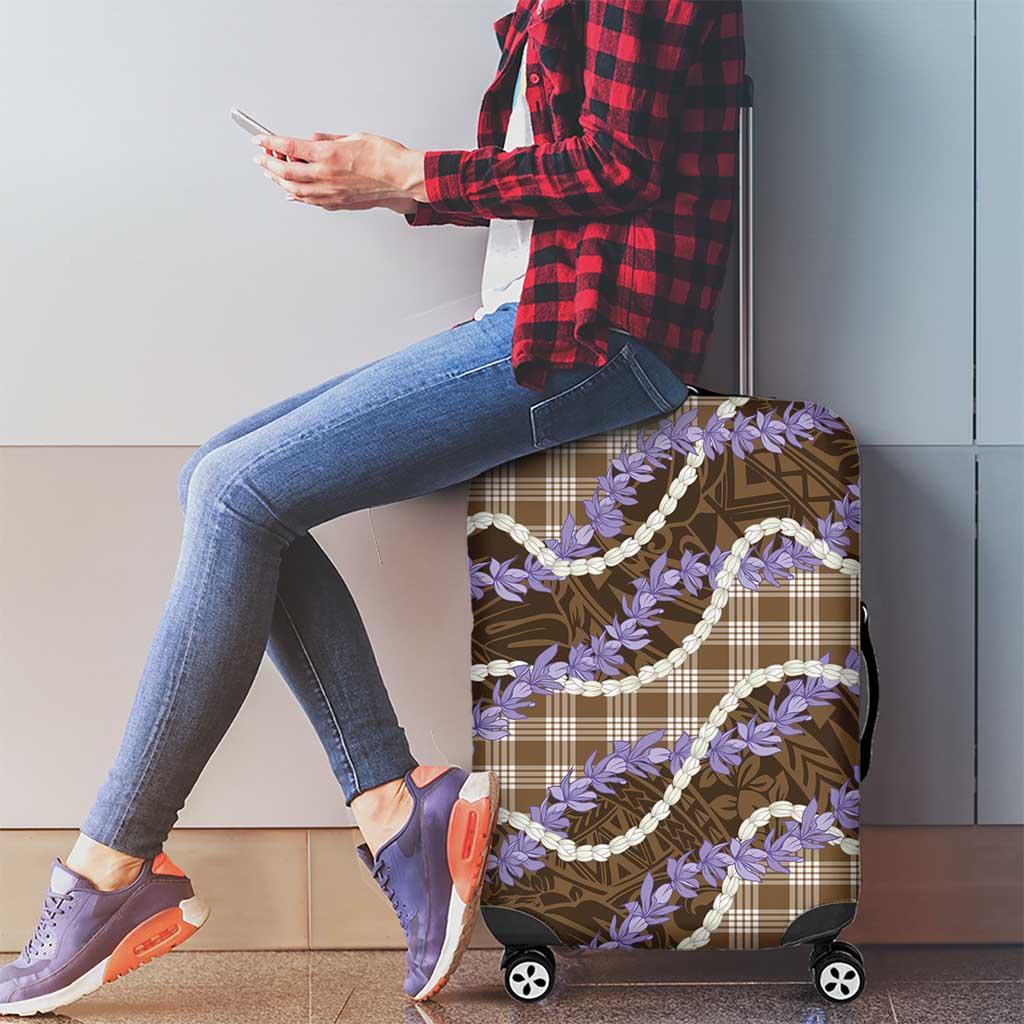 Brown Hawaii Palaka Honohono Pikake Luggage Cover Hawaiian Orchid Lei Polynesian Pattern - Polynesian Pride