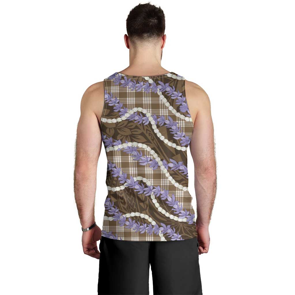 Brown Hawaii Palaka Honohono Pikake Men Tank Top Hawaiian Orchid Lei Polynesian Pattern - Polynesian Pride