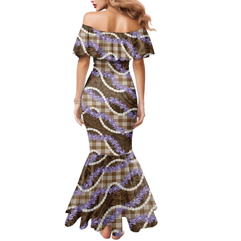 Brown Hawaii Palaka Honohono Pikake Mermaid Dress Hawaiian Orchid Lei Polynesian Pattern - Polynesian Pride