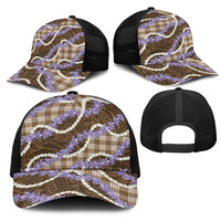 Brown Hawaii Palaka Honohono Pikake Mesh Trucker Cap Hawaiian Orchid Lei Polynesian Pattern - Polynesian Pride