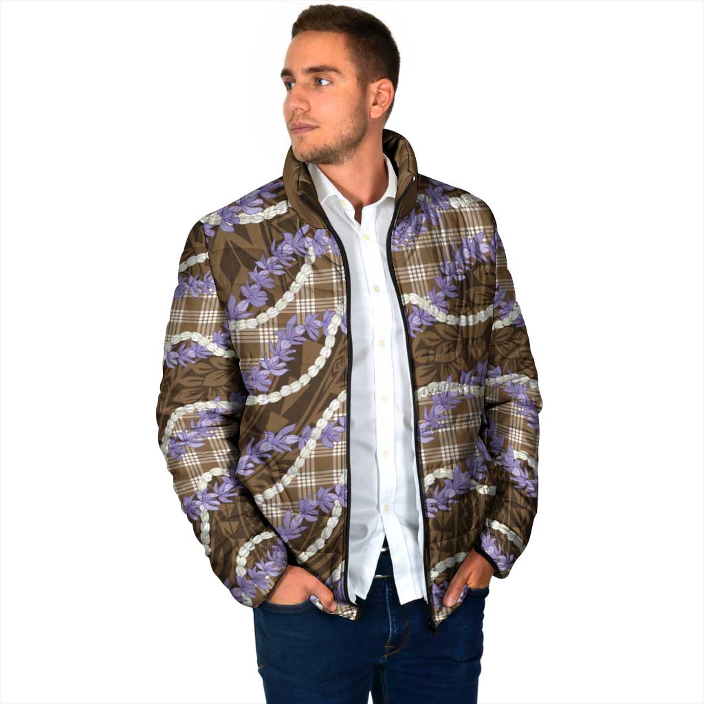 Brown Hawaii Palaka Honohono Pikake Padded Jacket Hawaiian Orchid Lei Polynesian Pattern - Polynesian Pride