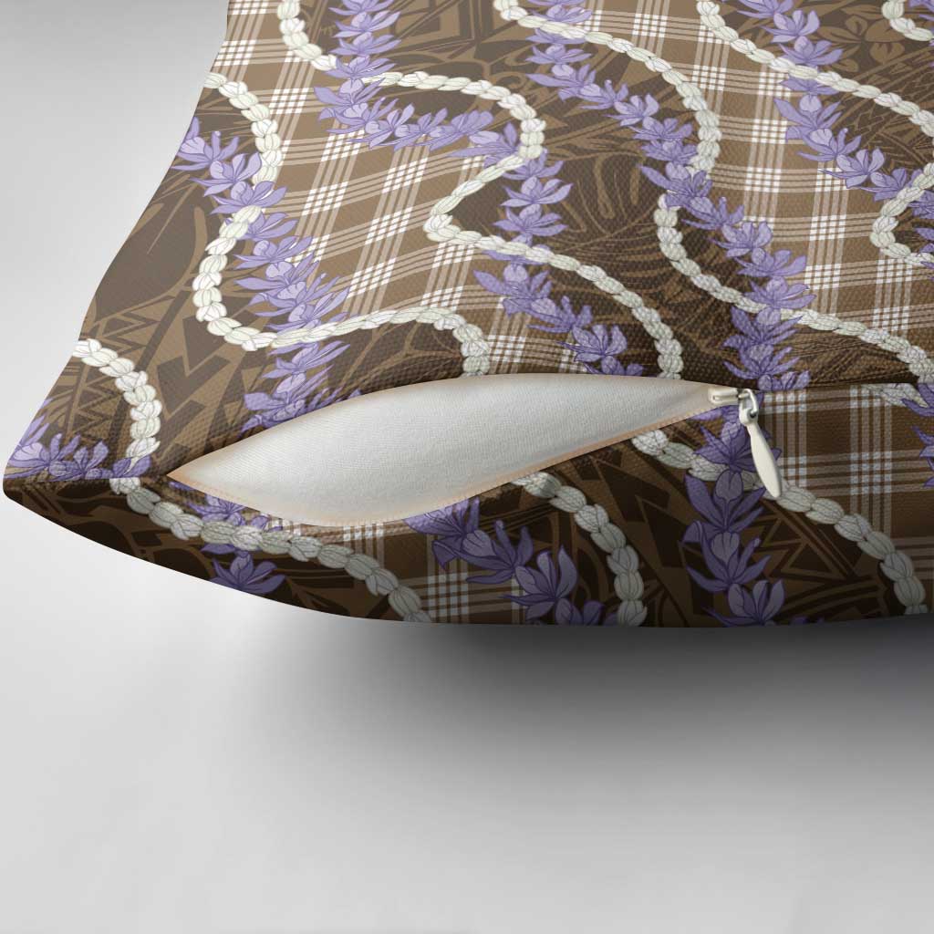 Brown Hawaii Palaka Honohono Pikake Pillow Cover Hawaiian Orchid Lei Polynesian Pattern - Polynesian Pride
