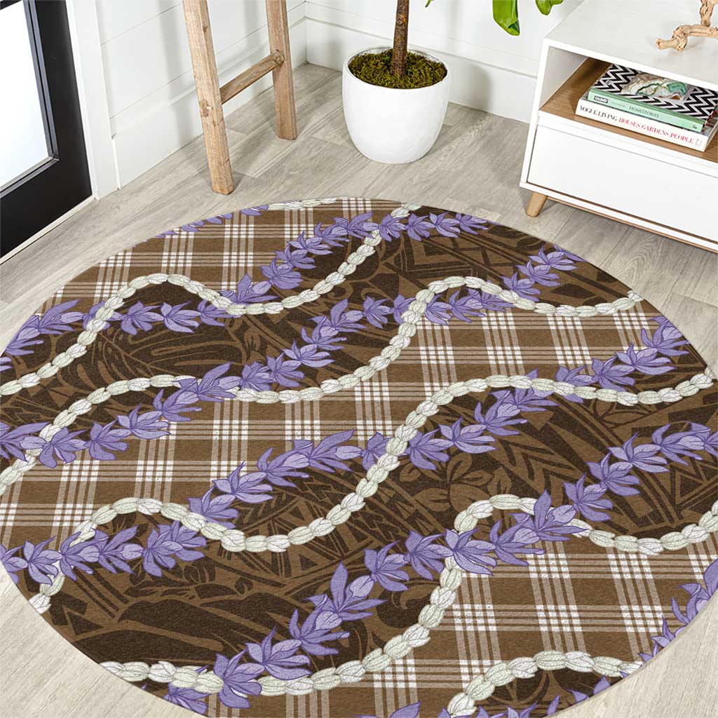 Brown Hawaii Palaka Honohono Pikake Round Carpet Hawaiian Orchid Lei Polynesian Pattern - Polynesian Pride