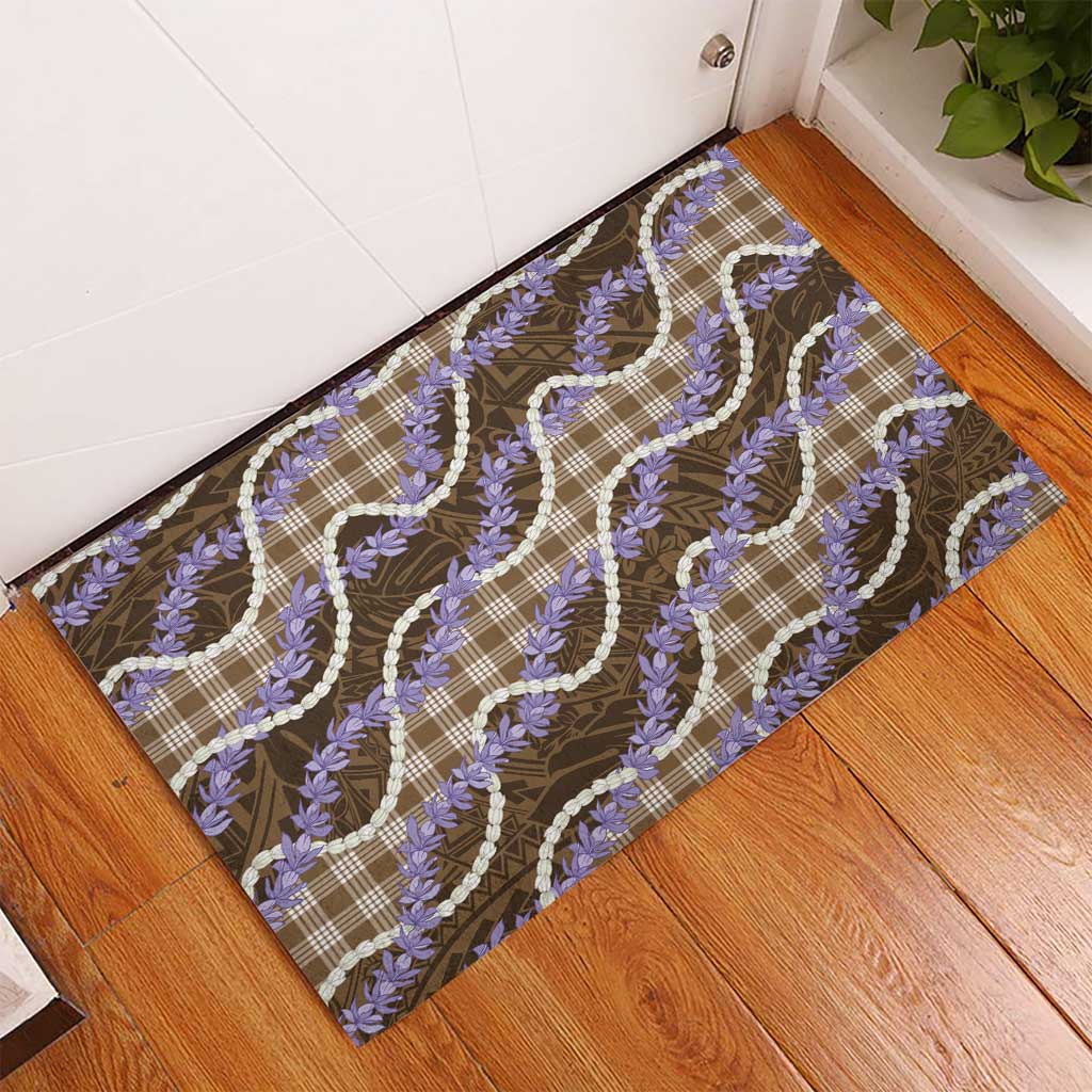 Brown Hawaii Palaka Honohono Pikake Rubber Doormat Hawaiian Orchid Lei Polynesian Pattern - Polynesian Pride