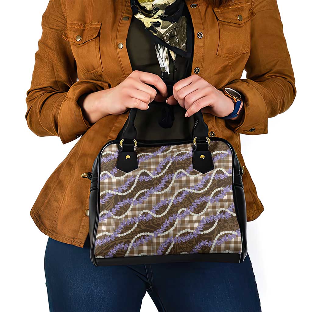Brown Hawaii Palaka Honohono Pikake Shoulder Handbag Hawaiian Orchid Lei Polynesian Pattern - Polynesian Pride