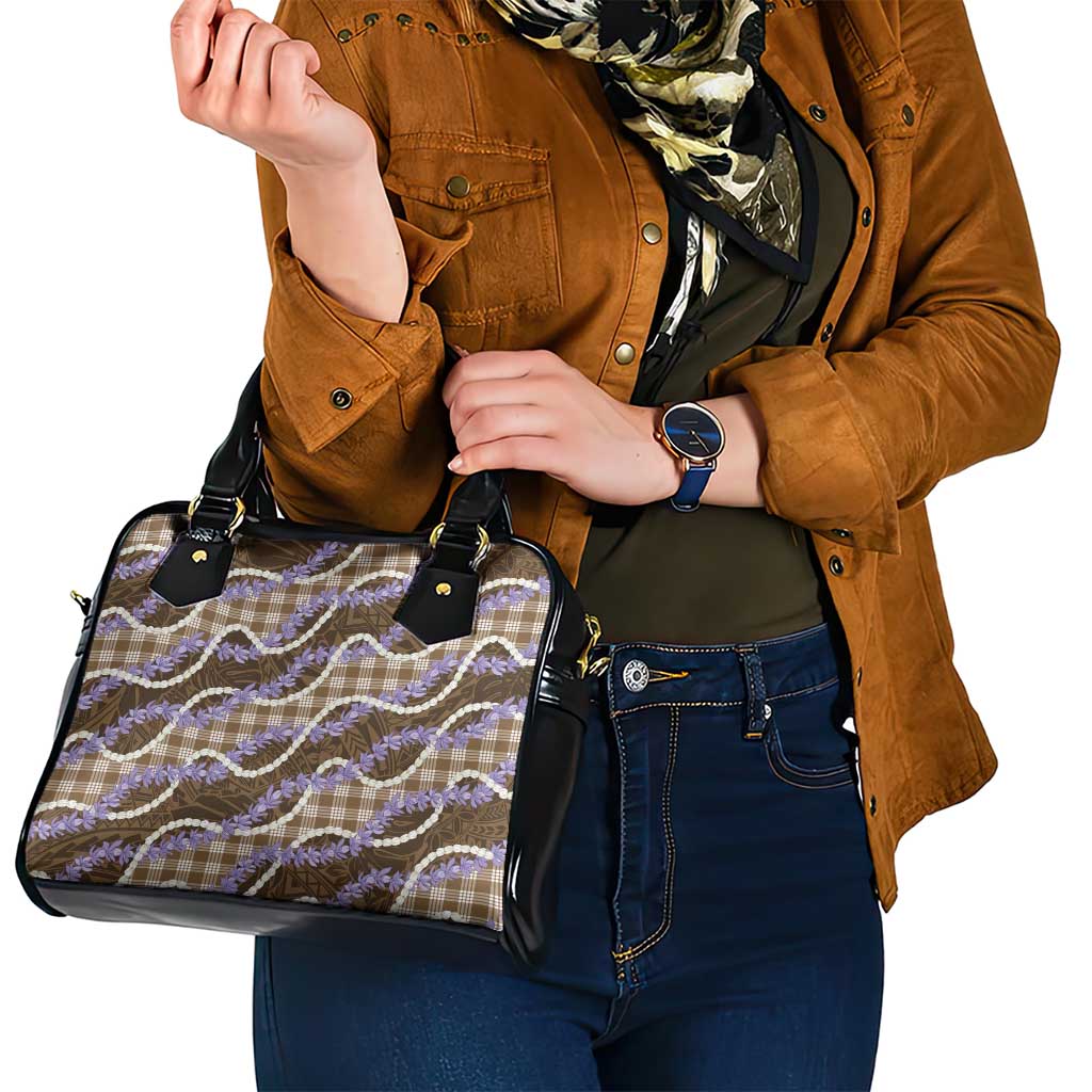 Brown Hawaii Palaka Honohono Pikake Shoulder Handbag Hawaiian Orchid Lei Polynesian Pattern - Polynesian Pride