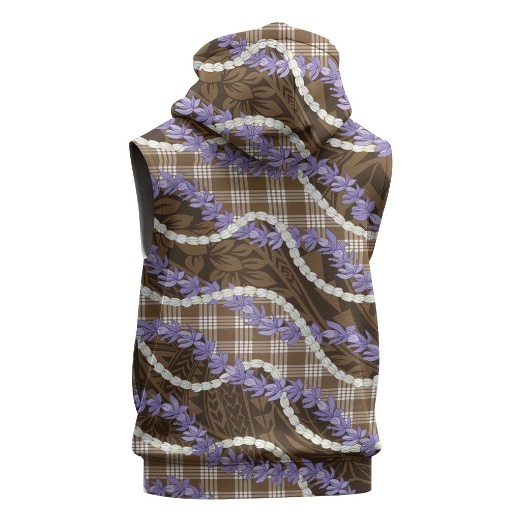 Brown Hawaii Palaka Honohono Pikake Sleeveless Hoodie Hawaiian Orchid Lei Polynesian Pattern - Polynesian Pride