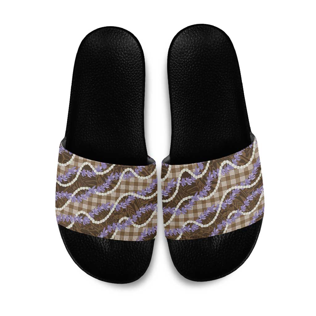 Brown Hawaii Palaka Honohono Pikake Slide Sandals Hawaiian Orchid Lei Polynesian Pattern LT14 Brown - Polynesian Pride