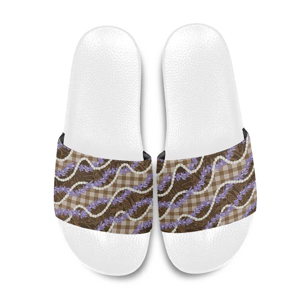 Brown Hawaii Palaka Honohono Pikake Slide Sandals Hawaiian Orchid Lei Polynesian Pattern LT14 Brown - Polynesian Pride